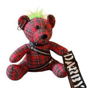 DARBY Hot Topic Punk Rock Bear Green Hair Red Plaid NWT 11”